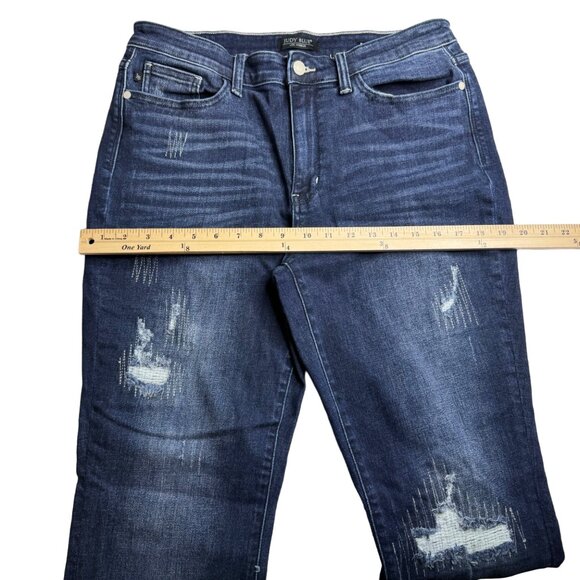 Judy Blue Boyfriend Jeans Sz 32 High Rise Dark Wash Distressed‎ Stretch 32x30 - Picture 14 of 16
